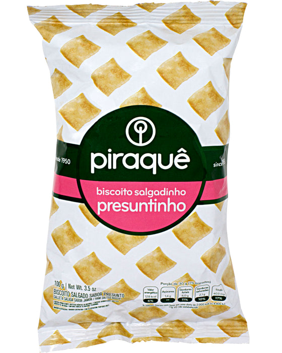 Piraquê Biscoito Presuntinho (Ham-Flavored Salty Biscuits)