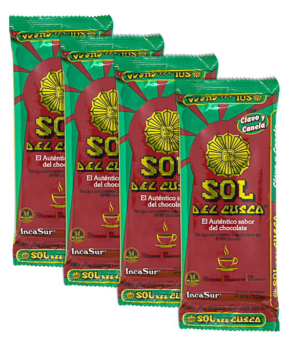 Sol del Cusco Chocolate Tablets for Hot Cocoa with Clove and Cinnamon (Pack of 4)